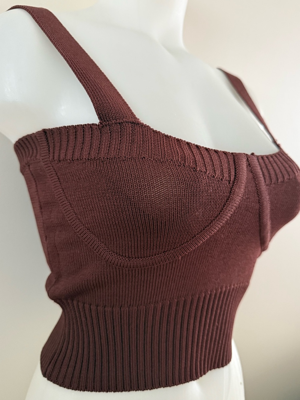 Zara Dark Brown Ribbed Knit Bustier Crop Top